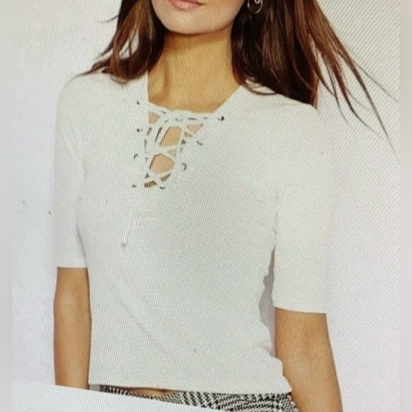 TOPSHOP Women's V-Neck Lace Up Shirt - 100% Cotton - Picture 1 of 7